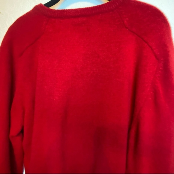 Nordstrom 100% Lambs Wool Vintage Y2K Cherry Red Holiday V Neck Sweater Large - Picture 12 of 13